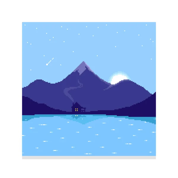 Colorful Simple Vector Pixel Art Illustration Cartoon Blue Mountain Landscape — Stock vektor