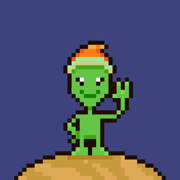 Ilustrasi Seni Pixel Datar Yang Berwarna Warni Dari Kartun Alien - Stok Vektor