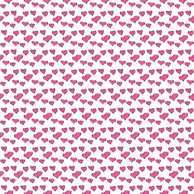 Renkli basit vektör düz sanat farklı boyutlarda soyut el çizimi kalplerin kusursuz deseni