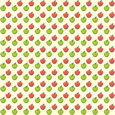 Basit vektör piksel sanatı sarı pürüzsüz kırmızı ve yeşil elma deseni