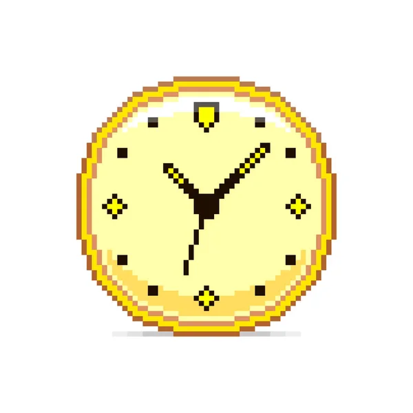 Colorido Simple Píxel Plano Ilustración Esfera Redonda Reloj Mecánico Amarillo — Archivo Imágenes Vectoriales