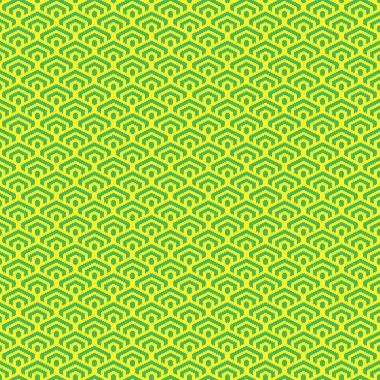 Basit vektör piksel sanatı yeşil ve sarı dikişsiz desen minimalist geometrik pullu altıgen deseni Japon tarzı.