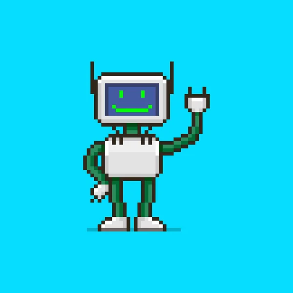 Colorful Simple Flat Pixel Art Illustration Cartoon Smiling Humanoid Robot — Stock Vector