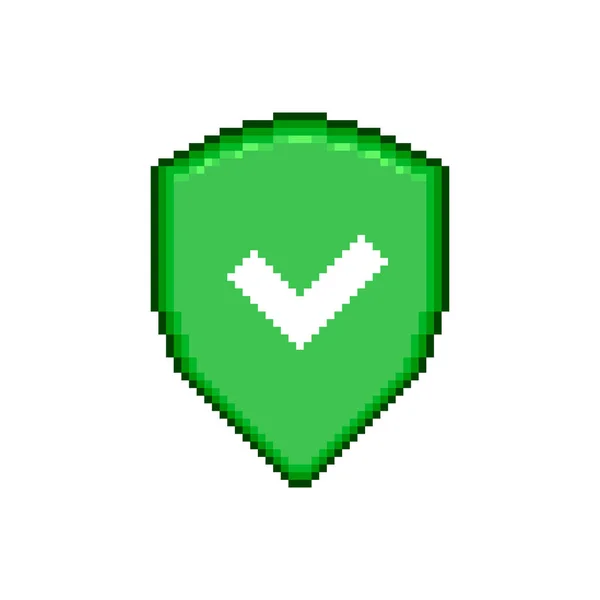 Colorful Simple Flat Pixel Art Icon Green Shield Green Accept — Stock Vector