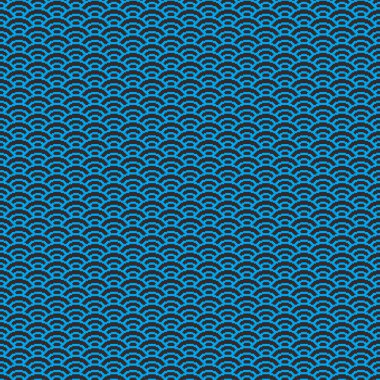 Renkli basit vektör pikseli. Minimalist turkuazın kusursuz deseni ve siyah pullu Japon su dalgaları deseni.