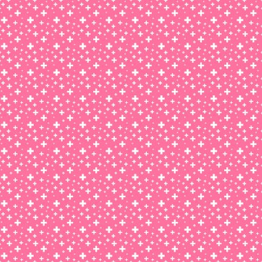 Renkli basit vektör piksel sanatı kırmızı ya da pembe arkaplan üzerinde minimalist beyaz haçların pürüzsüz deseni