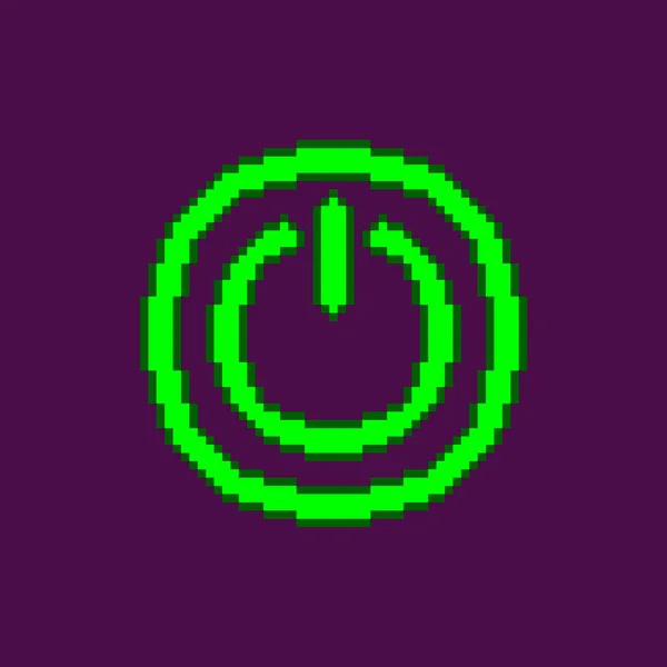 色鮮やかなシンプルなフラットピクセルアートイラストネオングリーンの光るアイコンパワーオンボタンラウンドフレーム — ストックベクタ