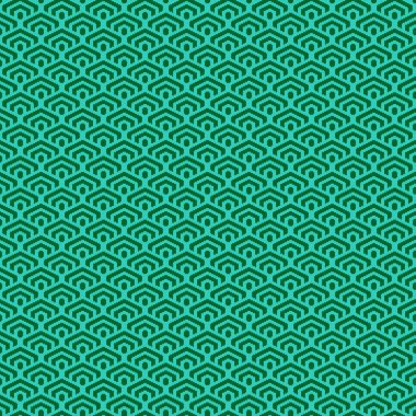 Renkli basit vektör pikseli sanat yeşili ve Japon tarzında minimalist geometrik pullu altıgen desenli turkuaz deseni.