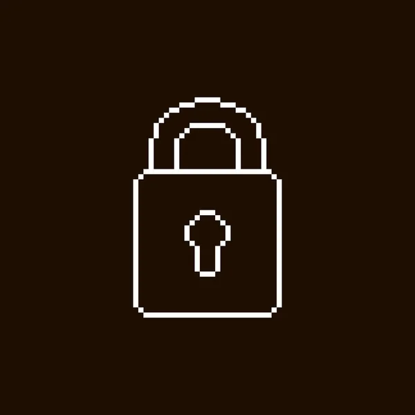 Monochrome Simple Flat Pixel Art Illustration White Closed Padlock Keyhole — Stock Vector
