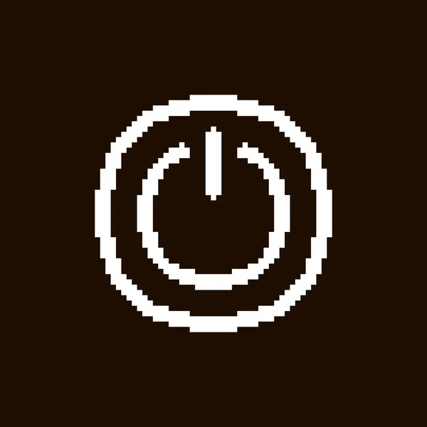 Monochrome Simple Flat Pixel Art Illustration White Icon Power Button — Stock Vector