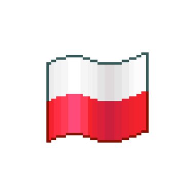 Renkli basit vektör düz pikselli resim çizimi Polonya bayrağını sallıyor