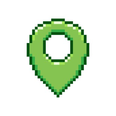 Yeşil harita iğnesinin renkli basit vektör düz pikseli çizimi