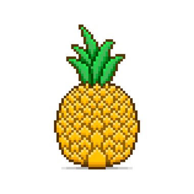 Çizgi film ananasının renkli basit vektör düz pikseli çizimi