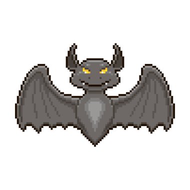 Renkli basit vektör düz pikselli resim çizimi yükselen siyah vampir yarasa