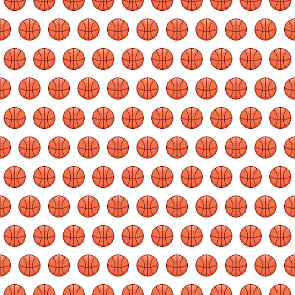 Colorful Simple Vector Pixel Art Seamless Pattern Red Basketball Ball — 스톡 벡터