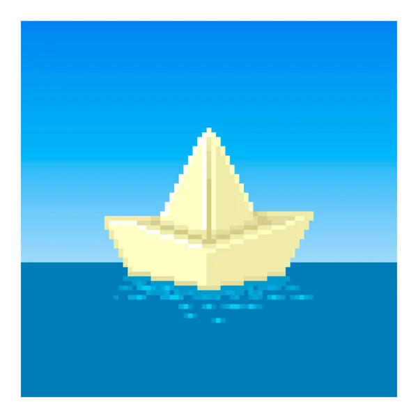 Vecteur Simple Coloré Illustration Pixel Art Plat Bateau Papier Dessin — Image vectorielle