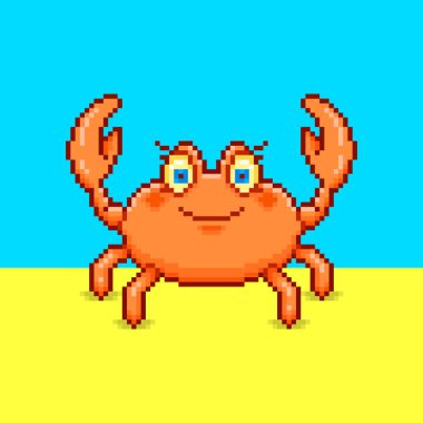 Renkli basit vektör düz pikselli resim çizimi şirin, gülümseyen kirpik yengeci