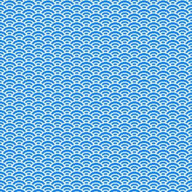 Renkli basit vektör pikseli. Minimalist gök mavisi ve beyaz pullu Japon su dalgaları deseni kusursuz desen.