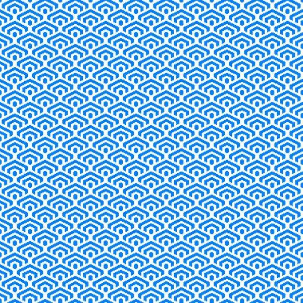 Renkli basit vektör pikseli sanat gök mavisi ve Japon tarzında minimalist geometrik pullu altıgen deseni.
