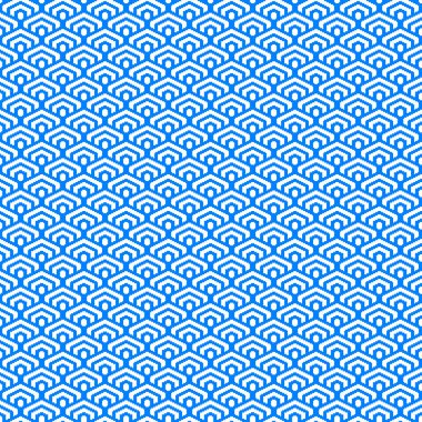 Renkli basit vektör pikseli sanat gök mavisi ve Japon tarzında minimalist geometrik pullu altıgen deseni.