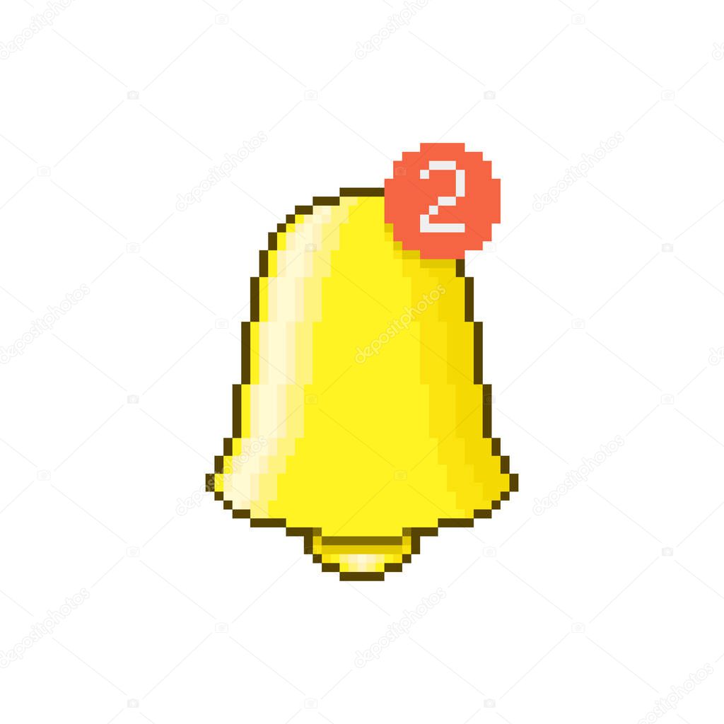colorful simple vector flat pixel art icon of yellow or golden bell of notification