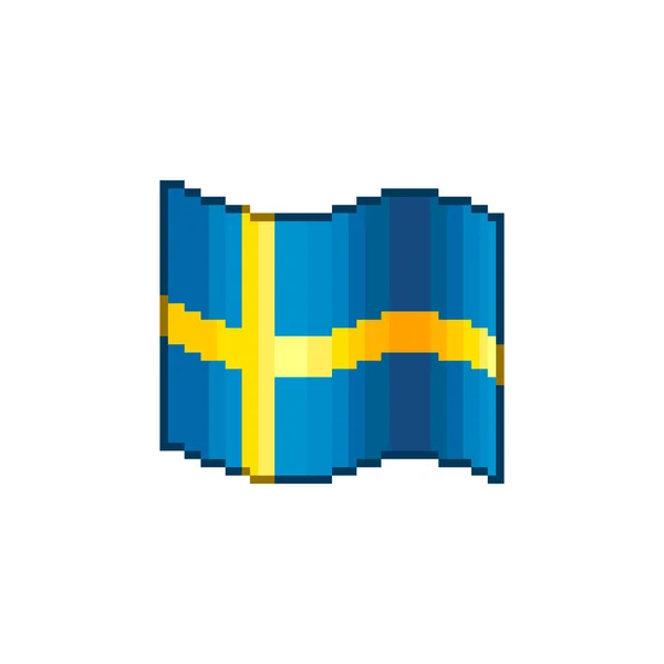 Colorful Simple Vector Flat Pixel Art Illustration Waving Flag Sweden — стоковый вектор