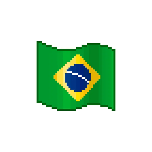 Kolorowe Prosty Wektor Płaski Piksel Sztuka Ilustracja Płynącej Flagi Brazylii — Wektor stockowy