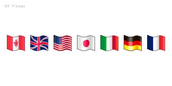 Красочный Простой Векторный Плоский Пиксельный Набор Плавающих Флагов Семи Великих — стоковый вектор