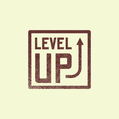 simple flat art vintage square vector sticker of lettering level up in frame