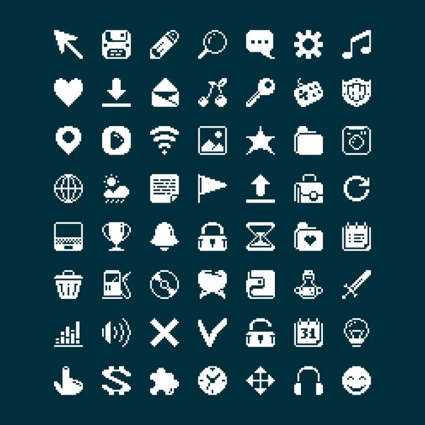 Black White Simple Vector Bit Pixel Art Set Different Icons — Wektor stockowy
