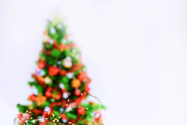 Abstraktes Bild Eines Bunten Weihnachtsbaums Und Lichter Aus Girlanden Auf — Stockfoto