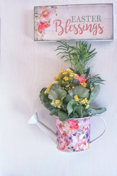 Delicate Little Bouquet White Alstroemeria Flowers Wooden Plaque Inscription English — Stock Photo, Image