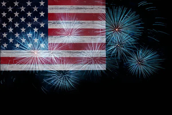 Postcard Holiday Usa Independence Day American Flag Background Festive Fireworks — Fotografia de Stock