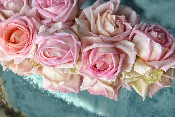 Delicate Pink Roses Wet Surface — стоковое фото