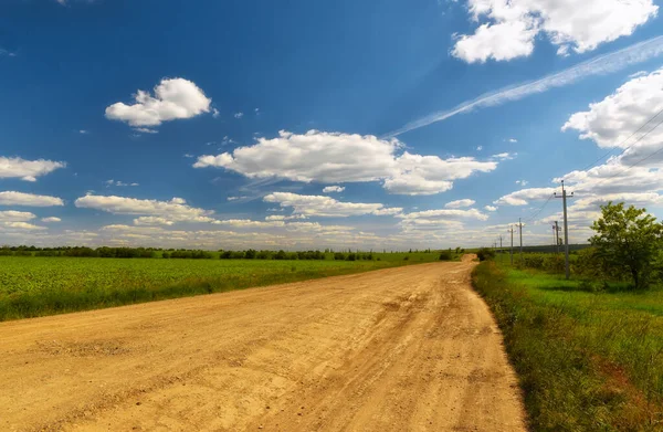 Camino Tierra Entre Campos Estepas Día Soleado Verano — Foto de Stock