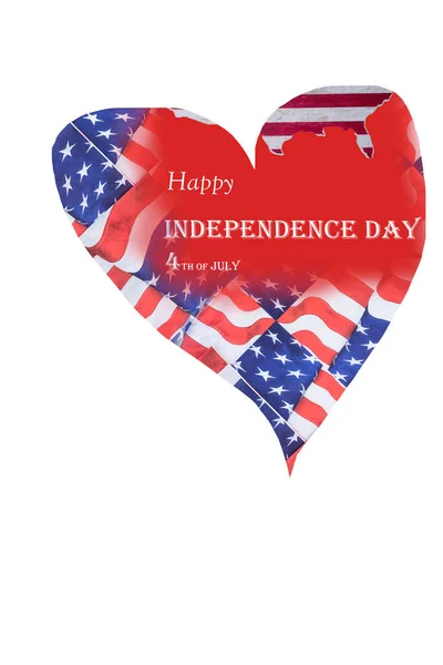 American Flag Form Heart White Background Postcard Holiday Usa Independence — Stock Photo, Image