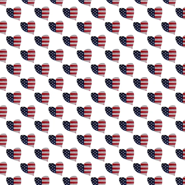 Amerikai Zászló Formájában Szív Fehér Hátterű Pattern — Stock Fotó