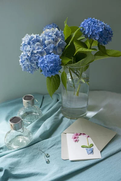 Postcard Blue Hydrangea Flowers — Foto de Stock
