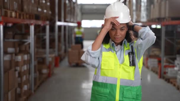 Retrato de mestiço feminino supervisor armazém — Vídeo de Stock