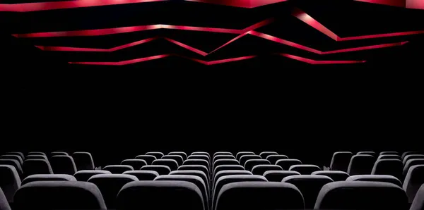 Sala de concertos, sala de cinema com luzes apagadas e bancos macios. — Fotografia de Stock
