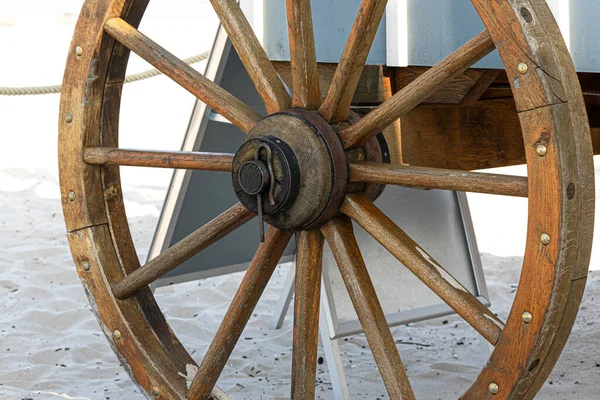 Closeup image of a vintage carriage wheel. Stock Photo