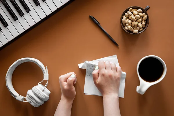 Flat Lay Conceito Criação Música Tomada Música Minimalismo Conceitual — Fotografia de Stock