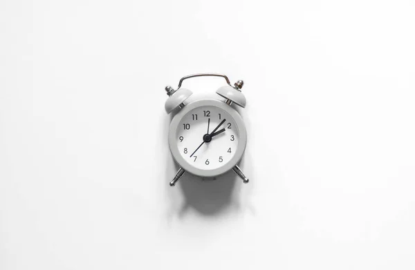 Alarm Clock White Background Isolated Flat Lay Black White Photo — Stock Photo, Image