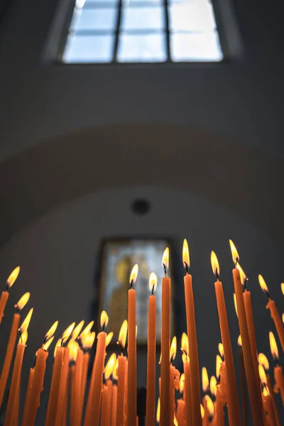 Close Candles Temple Blurred Background Concept Religion Faith —  Fotos de Stock