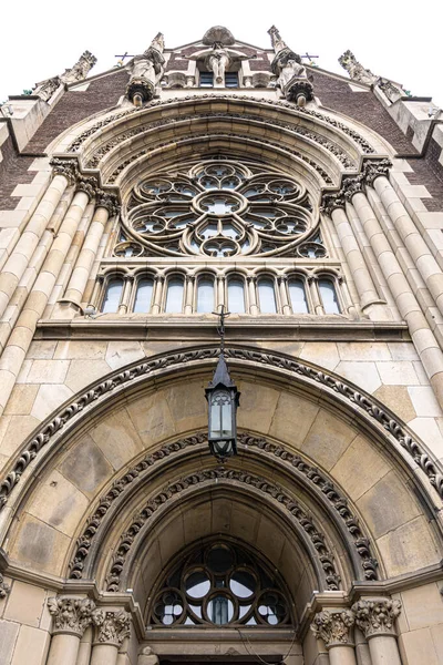Facade Ancient Church Gothic Style Part Architectural Building — Foto de Stock