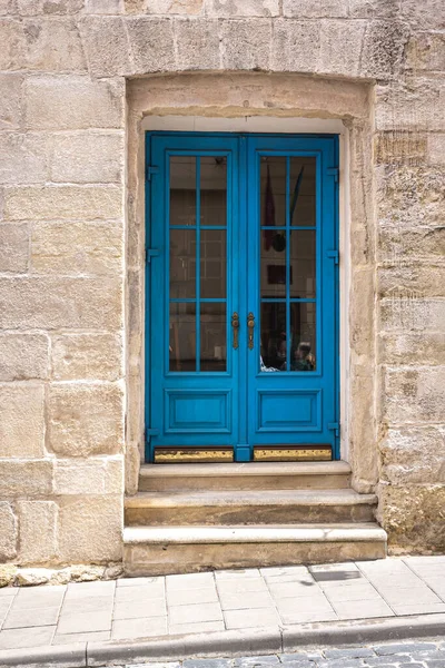 Facade Old Stone Building Blue Doors — 图库照片