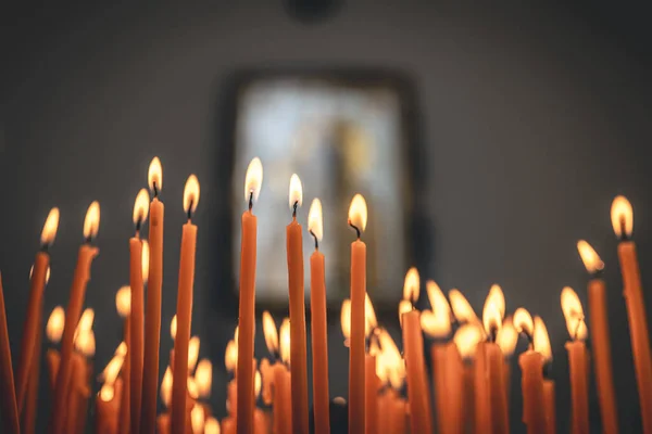 Close Candles Temple Blurred Background Concept Religion Faith —  Fotos de Stock