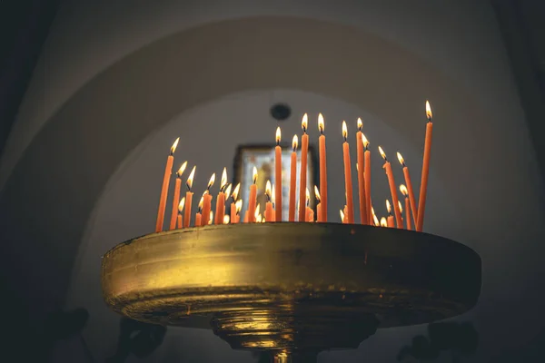 Close Candles Temple Blurred Background Concept Religion Faith — Foto de Stock