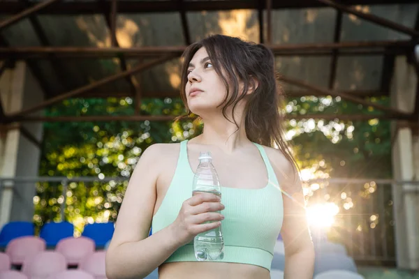 Young Woman Sportswear Bottle Water Sport Workout Concept — Stock Photo, Image