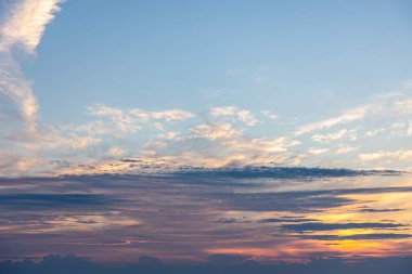 Beautiful texture sky at sunset, pastel shades of clouds.